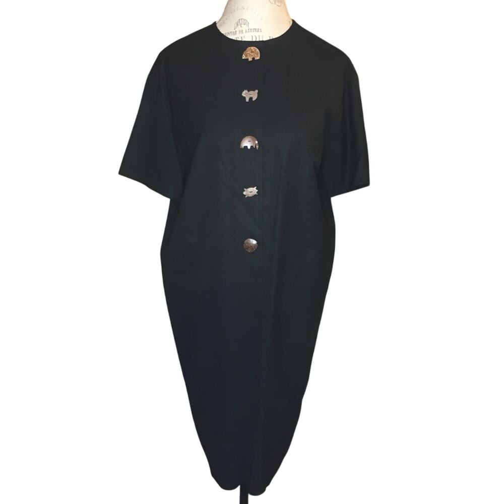 Evan Picone Black Dress Animal Buttons Women's Size 8